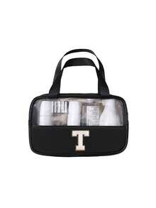 1pc Transparent PVC Makeup Bag, Multifunctional Letter Travel Pouch, Waterproof Letter Bag With Minimalist Letter Stickers, Large Capacity Toiletry Bag, Travel Organizer, Cosmetic Bag, Beach Bag, Travel Essentials, Student Supplies, Dorm Necessities, Bathroom Storage, Home Decor, Gift For Girlfriend, Teacher, Mom, Girlfriend, Halloween Gift, Christmas Gift, Autumn/Winter Essential, Autumn Decor, Bedroom Decor