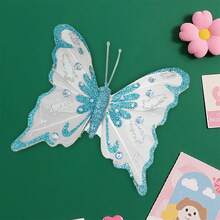 6Pcs Butterfly Christmas Tree Decorations Duckbill Clip Design Glittery Sequined Butterflies For Home Decor - Blue - View 5