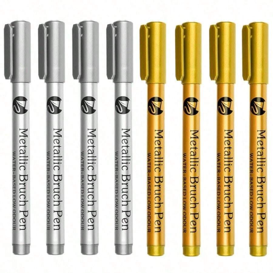 6 Piezas Marcador de pintura permanente impermeable, tinta suave de pincel dorado/plateado, para roca, taza, cerámica, vidrio, suministros de pintura DIY