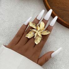 1pc Metal Material Faux Pearl Exaggerated Geometric Hollow Single Ring Ladies Daily Casual Wear