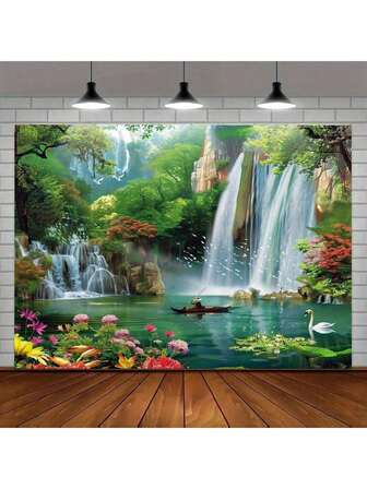 1 Piece Of Polyester Waterfall Landscape Tapestry - Artistic Natural Scene Background, Suitable For Home And Party Decoration, No Need For Power, Universal Holiday Decoration, Can Be Used As Props In Rooms, Gardens, Photography Studios