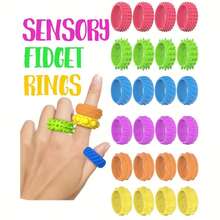 6pcs Silicone Fidget Rings Designed - Sensory Toys Featuring Distinct Textures, A Colorful Assortment To Promote Calmness And Concentration, Perfect For Classroom Incentives, Birthday Presents, And Travel Entertainment. - Multicolor - View 1