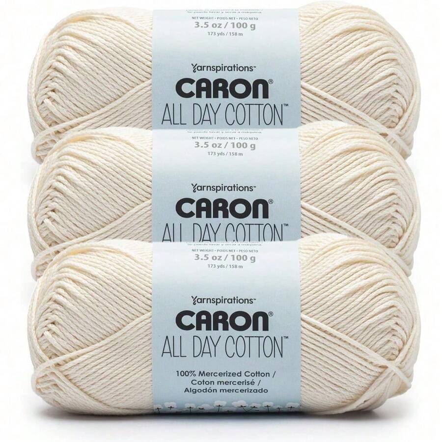 Premium Mercerized Cotton Yarn 3 Pack 173 Yards Each Soft Durable Knitting Crochet Thread Country Blue Color Quick-Dyeing Beginner Expert Use Scarves Blankets Home Decor Craft Projects - 奶油 - 查看 1