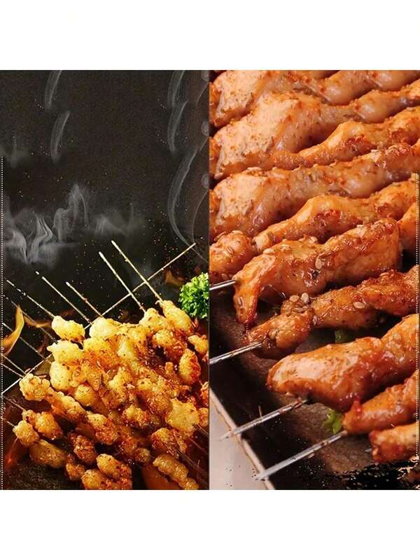 Stainless Steel Wood Handle BBQ Skewers, Mutton Kebab Iron Skewers, BBQ Tools, Round BBQ Skewers