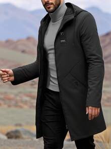 男士轻便透气风衣夹克，带可调节兜帽和抽绳，大口袋，拉链开合 - 休闲长款外套，适合日常穿着、约会、旅行 - 春秋必备，风衣夹克，春季外套，简约风格，耐用面料 - 黑色 - 查看 13