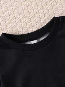 男童圣诞字母印花拼接长袖圆领休闲上衣和数码印花运动裤套装，春秋季 - 黑色 - 查看 5