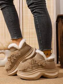 Botas de Neve com Forro Térmico e Sola Grossa para Mulheres, Forro Peludo Quente, Adequado para Casa e Praia, Inverno - Caramelo - Visão 5