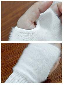 1 Pair Women Faux Fur Half Finger Gloves, Soft Warm Luxury Solid Color Knitted Fingerless Gloves, Wool Blend Half Finger Gloves, Knitted Wrist Exposed Finger Gloves, Multi-Functional Touchscreen, Suitable For Office, Students Writing