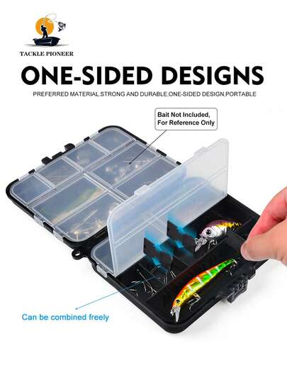 TACKLEPIONEER 1 件套渔具收纳盒，黑色，鱼饵收纳盒，透明内胆和坚固底座 - 耐用塑料结构，鱼饵隔层，软饵隔层，硬饵隔层 - 钓鱼爱好者的理想之选，圣诞节、父亲节、情人节、开斋节、祖父母节的礼物 - 钓鱼配件收纳盒，钓鱼盒收纳盒，全套渔具盒，钓鱼配件和设备，钓鱼勺收纳盒