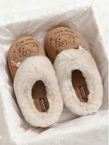 SANRIO 2025新款毛绒拖鞋，3D豹纹蝴蝶结加厚柔软内里 - 优雅公主拖鞋，派对拖鞋，升级静音鞋底，保暖舒适，家居拖鞋 - 透气无异味，女士拖鞋，情侣拖鞋，粉色/棕色（尺码偏小） - 淺咖色 - 查看 3