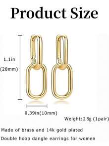 1 Pair Paperclip Earrings For Women, Gold Drop Dangle Hypoallergenic Jewelry For Casual Formal Events - 金色 - 查看 2
