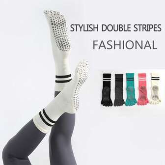 UHAUHA 1 双女式瑜伽袜，运动双条纹设计，优雅竖条纹时尚，舒适透气防滑，多种颜色可选，适合普拉提、网球、排球、篮球、跑步、五趾运动袜