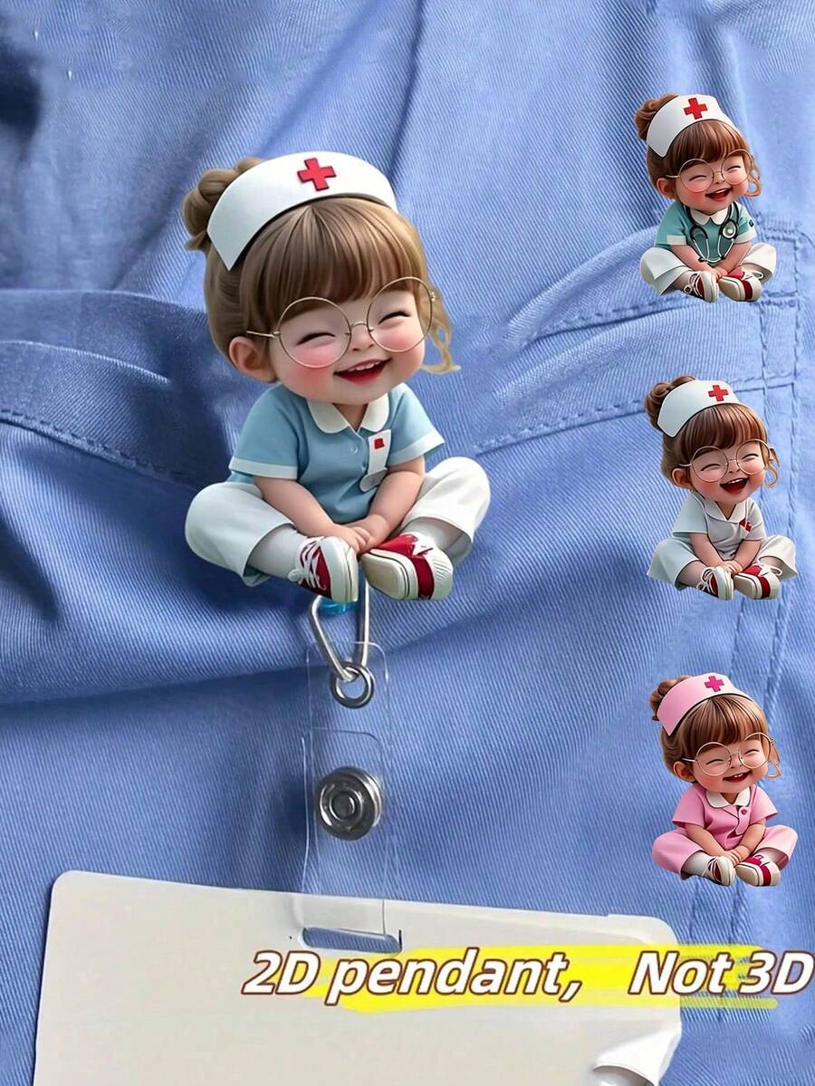 2D Flat Acrylic Nurse Girl ID Card Holder - Retractable Label Holder, Durable Label For Medical Students And Nurse Practitioners - Durable PMMA Material For Workplace Identification, Medical Label Holder | Fun Design | Durable Acrylic, Nurse Accessories, Back To School, Gift For Teacher