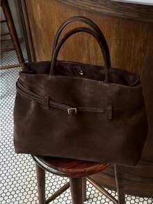 Large Capacity Suede Velvet Tote Bag, Retro European And American Design Shoulder Bag, New Fall Fashion 2025 For Women , Office Bag