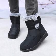 1 Paar Damen Outdoor Schneestiefel, wadenlang mit rundem Zehenbereich, flacher Absatz, Große Größen, wasserdicht, rutschfest, hochschaftig, kälteresistent, geeignet für Mittelalter, einfarbig