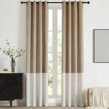 Black Gold Color Block Window Curtains Panels 84 Inches Long Farmhouse Drapes Bedroom Living Room Darkening Treatment With Grommet Set Home Decor - 香檳和奶油 - 查看 9