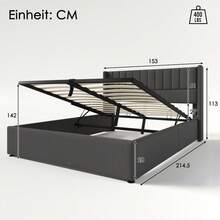 Polsterbed Storage Bed Hydraulic Double Bed 180x200cm, Wooden Slatted Base, Bed With Metal Frame Slatted Base, Linen, Beige - Gray + Linen + 140cm*200cm - View 2