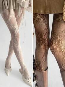 A Sexy Lace Mesh Pantyhose Women's Jacquard High Stretch European And American Style Leggings - Multicolor - View 15