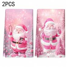 12pcs/100pcs Christmas Pink Santa Claus And Christmas Tree Pattern Dishcloths, Suitable For Restaurants, Kitchens, Bathrooms, Daily Decoration, Daily Family Party Decoration, Home Decoration, And Brightly Colored Household Items. It Can Be Given As A Gifts