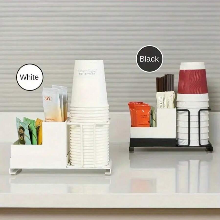 1pc Metal Coffee Station Organizer Rack, Multifunctional Desktop Coffee Cup Holder With Tea Bag Dispenser, Sturdy Space-Saving Design Mug Rack, Perfect For Bars And Counters, Convenient Access Design, Coffee Bar Accessory, 10oz Disposable Coffee Paper Cup Holder With Straw, Tea Bag And Coffee Packet Organizer - Multicolor - View 1