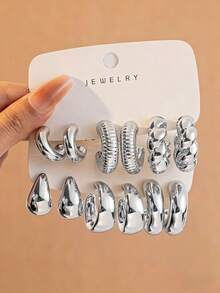 6-12pcs/Set Fashionable Gold-Color Casual Personalized CCB Earrings Set - Gold - View 9