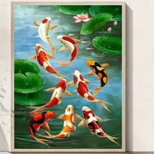 1pc Vibrant Koi Fish And Lotus Flower Canvas Wall Art - Abstract Wall Mural Decor, Suitable For Porch, Bedroom, Living Room - High Definition Printing, Frameless Modern Home Decor