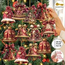 Decorațiuni acrilice 2D plate, 8 buc. clopoței de Crăciun victorieni vintage - perfecte pentru consumabile de petrecere de Crăciun, decorațiuni pentru brad, sărbători, ornamente DIY pentru cadouri, decor de casă durabil, ușor, stil clasic, lucrat manual, 2D