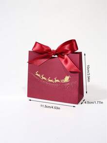 Cutie cadou de Crăciun cu 5 buc., cu panglică de satin, imprimeu cu sania lui Moș Crăciun și reni în folie aurie, cutie elegantă pentru bomboane de sărbători, fursecuri, ciocolată, dulciuri, ambalaj roz și negru pentru favoruri de Crăciun, pentru petreceri, nunți, reuniuni de familie