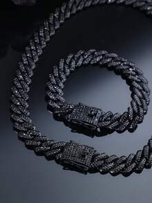 kuuioe 2pcs/Set Exquisite Cuban Link Chain Necklace Plus Bracelet,Unisex Hip Hop Jewelry For Rappers, Men's Jewelry Set,Perfect Gift For Son/ Father'S Day/Boyfriend - Style a - View 9