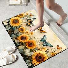 1 pièce Tapis de bain, tapis de cuisine, paillasson imprimé tournesol en fausse laine confortable - microfibre super douce, convient pour la cuisine, la salle de bain, le paillasson décoratif