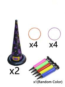 11 Stück/6 Stück/4 Stück Halloween Ring Wurfspiel Set, Halloween aufblasbarer Hexenhut Ring Wurfspiel Set, aufblasbarer Reifen Spielzeuge, für Horror Party, Innen-/Außenbereich Spiele, Hexen-Themen Feiertagsdekoration, Innen- und Außenparty Grundausstattung, Familien Versammlungs-Spielzeuge, Halloween Party Spielzeuge