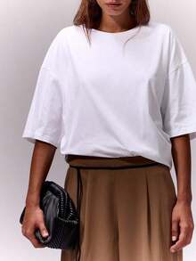Soft Oversized Crew Neck T Shirt Casual Capsule Wardrobe Everyday Oversized Tee Airport Fall Back To School Autumn Winter.   For Women,Valentine Outfits For Women,Tops De Mujer, Vacation Outfits Women, Clothes Women,Vintage Summer Outfits For Women, Track Suit For Her. A Perfect Valentine's Day Gift For Your Loved One! - 白色 - 查看 5