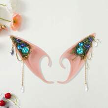 Halloween Cosplay Elf Ears Mushroom Flower Crystal Design Fairy Ear Accessories For Women Party Costume - Màu xanh lam - Xem 2