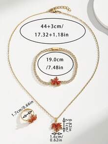 3pcs/Set Autumn/Winter Thanksgiving Maple Leaf Copper Necklace, Bracelet & Ring Set - Gold - View 3