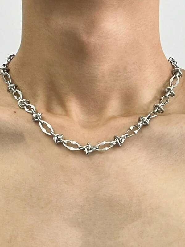 1 peça colar de espinho com nó de aço inoxidável simples e à prova d'água, corrente de pescoço de metal masculina hip hop, charme que não desbota, clavícula, chacn