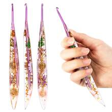 1支/3支/9支装新款树脂花卉图案加长金属单头钩针，实心铝制编织针，适用于DIY编织，2毫米-6毫米 - 彩色 - 查看 9