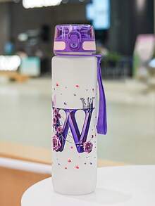 1pc 1000ml/32oz Plastic Water Bottle With Handle And Straw, 3D Printed With 26 Letters, Butterfly And Rose Patterns, Suitable For Travel And Car Use, Great Gift For Friends, Couples, Birthday, Thanksgiving, Valentine's Day