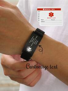 1 件定制医疗警报手链，不锈钢弹性可调节带，男女通用，休闲，独特，适合他、她、男朋友、女朋友、爸爸、妈妈、家人、祖父母、朋友、周年纪念、生日、毕业典礼、舞会、派对、父亲节，带卡 - 金色 - 查看 2