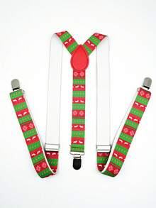 1set Men's Christmas Suspender & Bow Tie Set, Santa Ball, Reindeer, Candy Print Suspender & Bow Tie Set - Multicolor - View 22