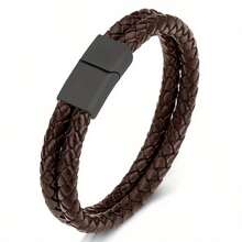 1pc Braided Leather Men's Bracelet, Elegant Black & Brown, Suitable For Holiday Party Gift