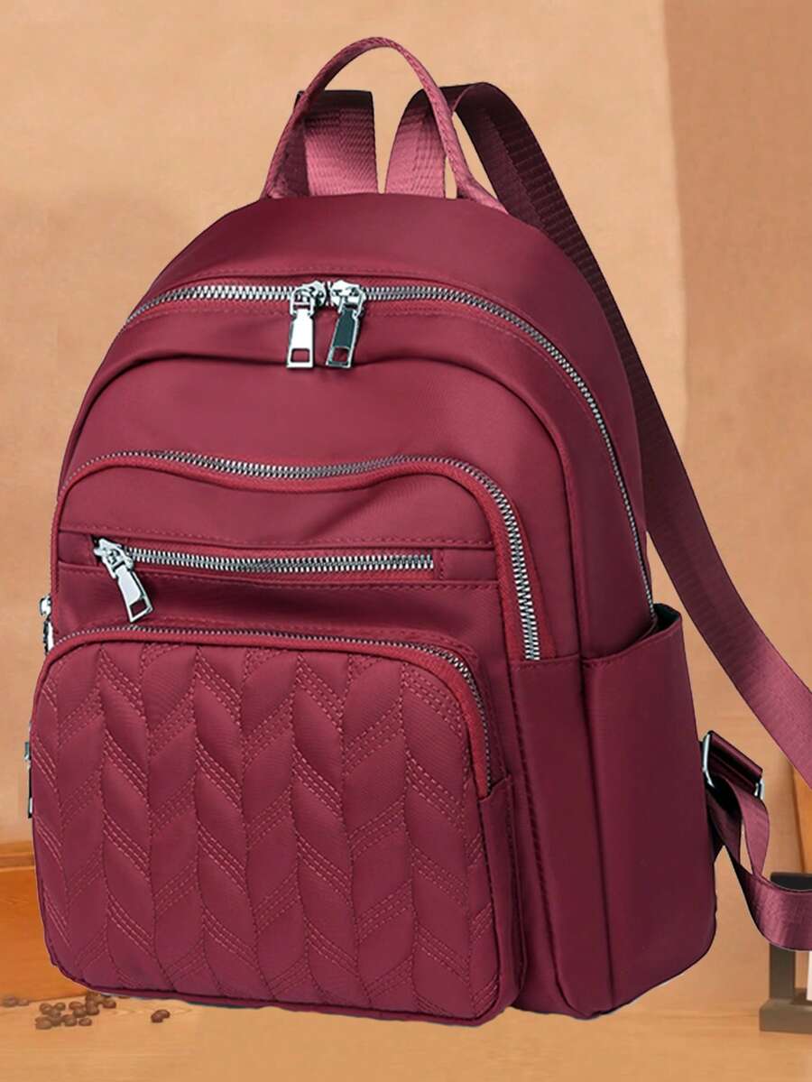 Women's New Rhombus Pattern Large Capacity Travel Casual Oxford Backpack - Red - View 1