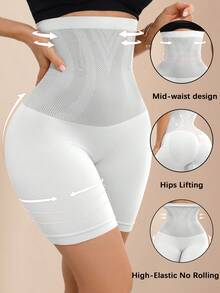 女士高腰收腹塑身短裤提臀束腰紧身裤 - 白色 - 查看 3