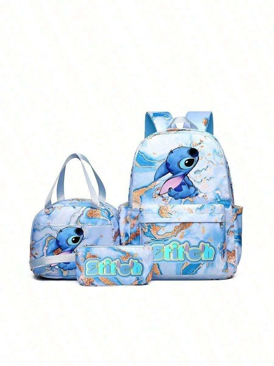 Stitch Series Cartoon Three Pieces Backpack, Waterproof And Dirt Resistant, Cute And Casual, Outdoor Travel Backpack