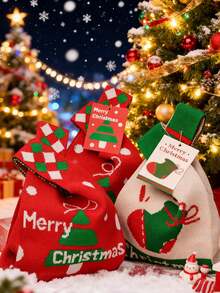 1 pièce Sac en canevas cadeau de Noël Boîte d'emballage de cadeau de Noël transfrontalier Boîte de pomme Sac cadeau de la veille de Noël. Sac fourre-tout cadeau de Noël avec design de dessin animé festif - Père Noël, bonhomme de neige, renne - Sac à bonbons et pommes festifs avec fermeture pour la décoration de fête de Noël, sac cadeau de Noël parfait