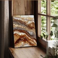 1pc, Modern Abstract Gold & Brown Fluid Canvas Wall Art, Luxurious Textured Painting Print, Elegant Contemporary Decor For Living Room, Bedroom, Office, Or Dining Area. - 彩色 - 查看 5