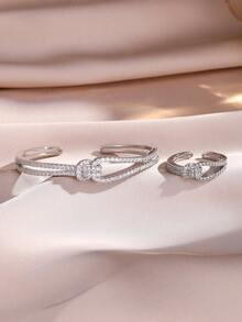 2pcs Luxury Double Circle Zirconia Bracelet & Ring Set