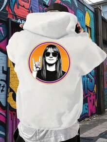 Men's Rock Band Graphic Hoodie - Pullover Sweatshirt With Back Print, Long Sleeve Streetwear For Concerts & Everyday - Machine Washable Men's Clothing,Fall Hoodies,Men's Fall Clothes,Street Wear,Halloween,Mens Hoodies,Y2k Clothes,Jesus Hoodie,Thanksgiving Day,Nightmare Before Christmas,Christmas - White - View 1