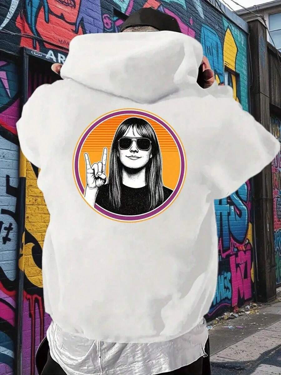 Men's Rock Band Graphic Hoodie - Pullover Sweatshirt With Back Print, Long Sleeve Streetwear For Concerts & Everyday - Machine Washable Men's Clothing,Fall Hoodies,Men's Fall Clothes,Street Wear,Halloween,Mens Hoodies,Y2k Clothes,Jesus Hoodie,Thanksgiving Day,Nightmare Before Christmas,Christmas - White - View 1