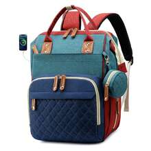 Diaper Bag Backpack, Baby Bag, New Mom Gifts, Lightweight Waterproof Unisex Diaper Bag With Insulated Pockets And USB Charging Port, Cyan ﻿ - xanh lam, xanh lục và đỏ - Xem 1