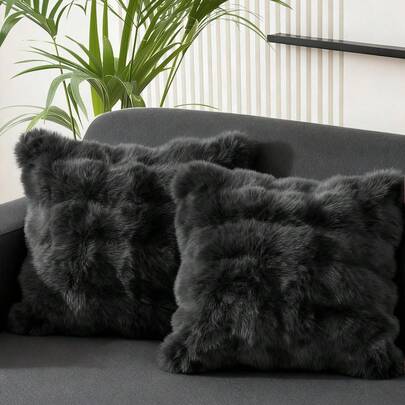 1 件纯色毛绒靠垫套，多色可选，人造毛皮舒适柔软条纹装饰抱枕套，温暖舒适，毛绒表面，拉链开合，适用于客厅、卧室、派对装饰，不含内衬，适合 12x20/16x16/18x18 英寸，可机洗，秋季装饰，冬季装饰，房间装饰